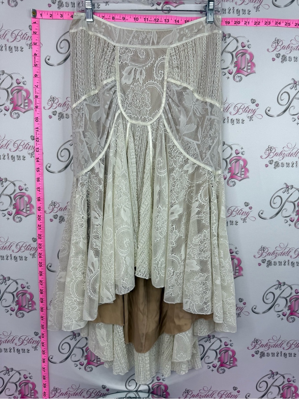 Bebe skirt Spanish style high low Lacie floral RARE Ivory Lace High-Low Skirt